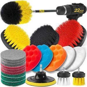 22Piece Drill Brush Attachments Set, Scrub Pads & Sponge, Buffing Pads